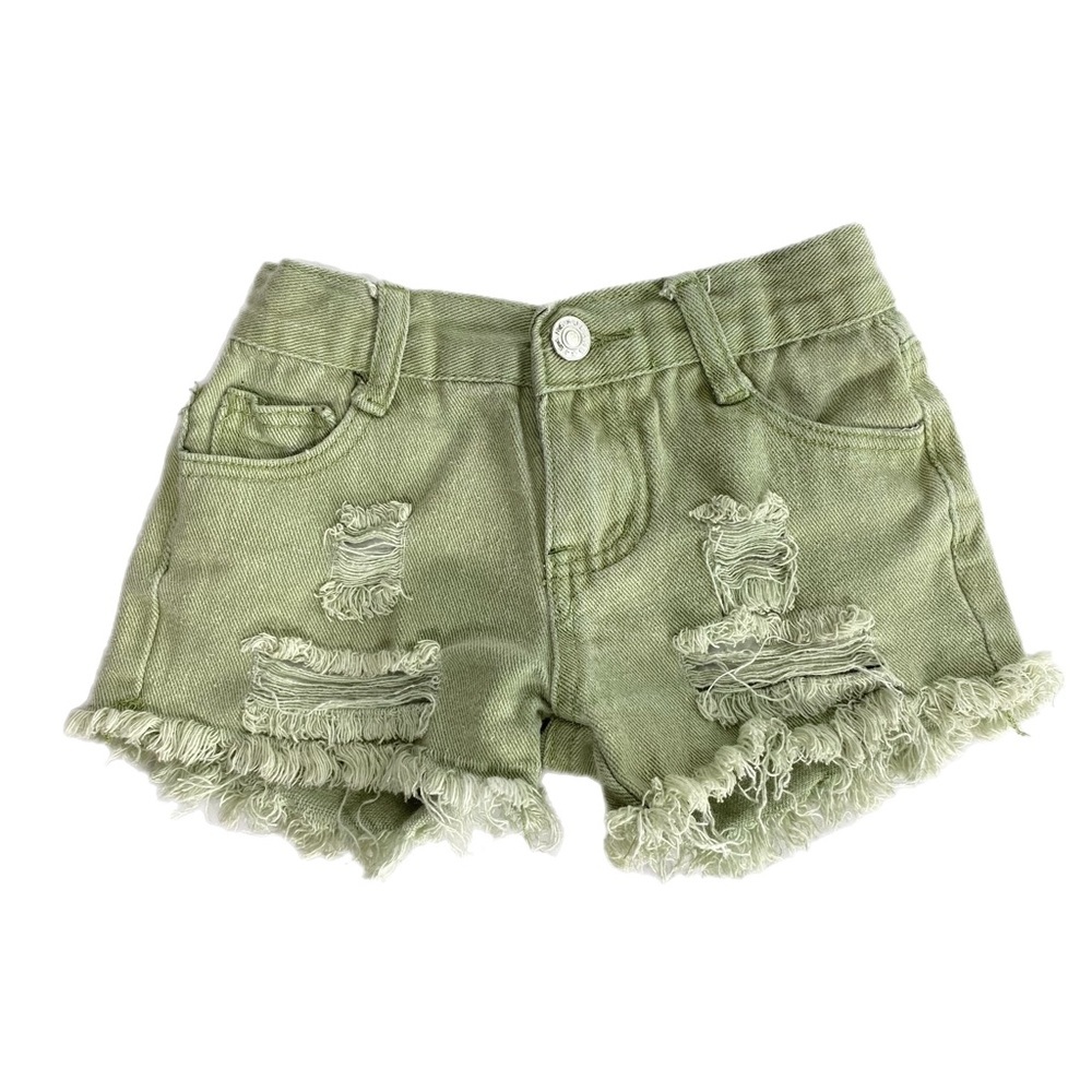 Toddler Girls Sage Colored Denim Ripped Cut-Off Shorts